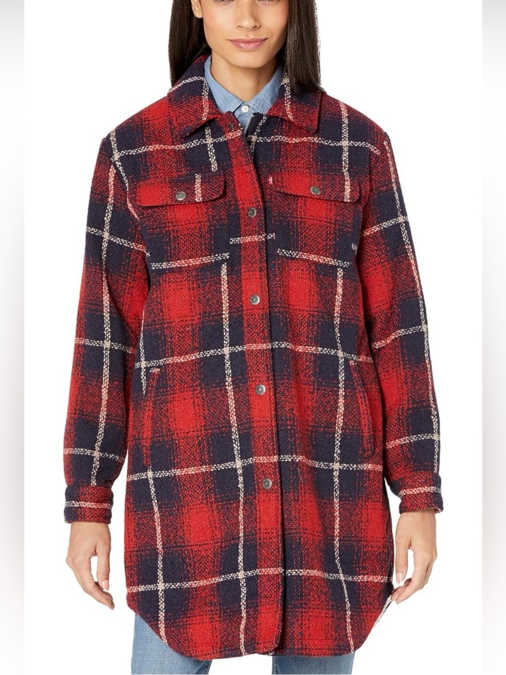 Levi’s Plaid Red & Navy  Sherpa Lined  Shacket Coat Size Medium
